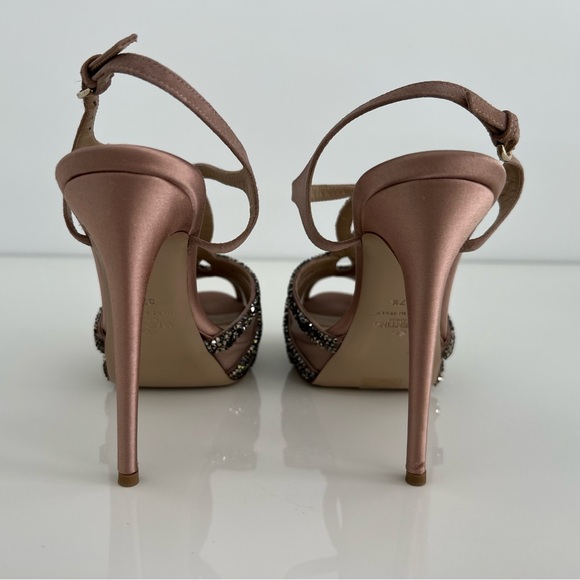 VALENTINO DUSTY PINK MAUVE TONE PLATFORM CRYSTAL SANDALS SIZE IT 37.5 / US 7.5 - Picture 16 of 17